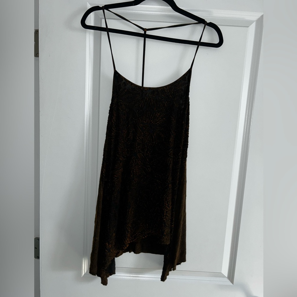 Brown tank top with sheer design